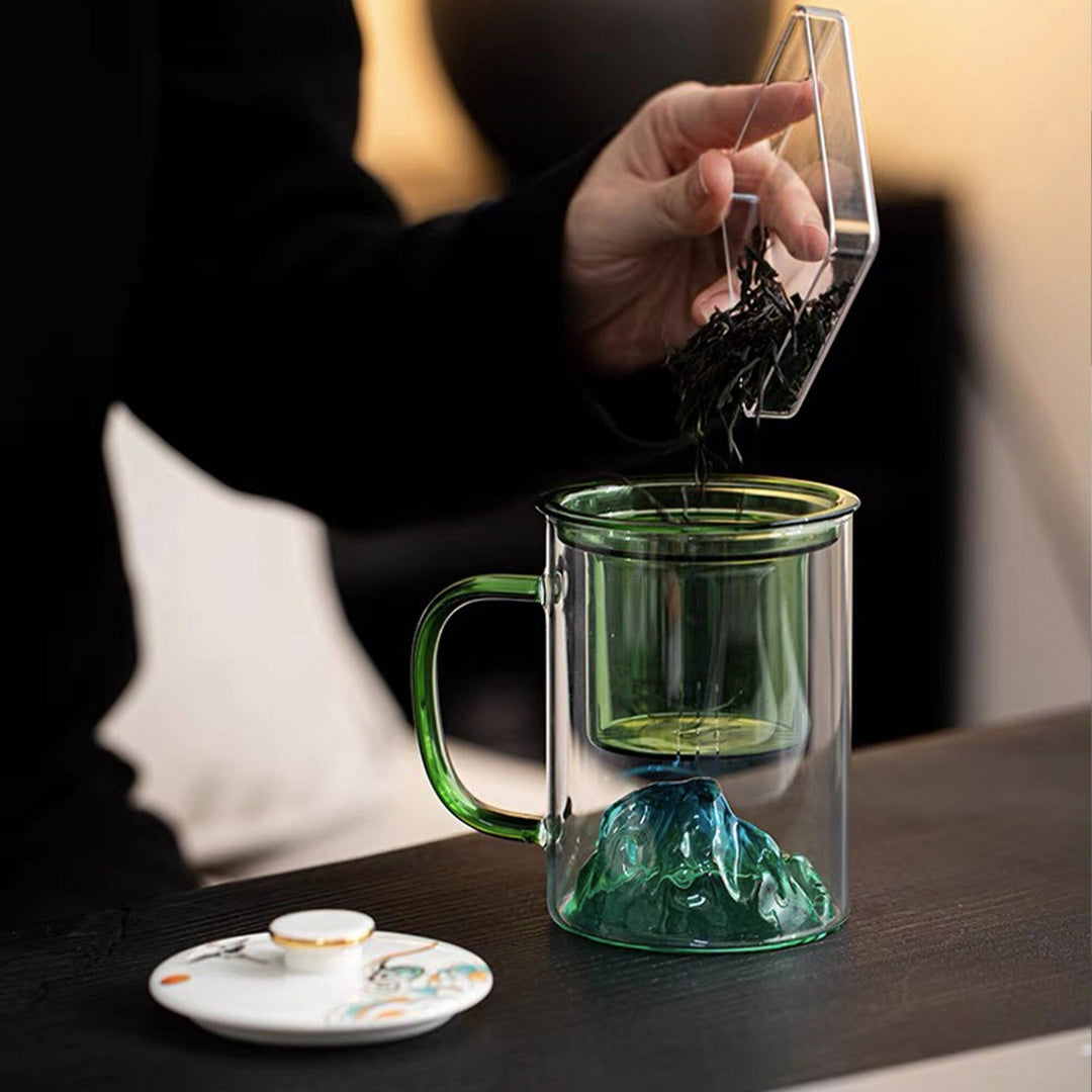 Tasse à thé en verre de 14oz au design de montagne 3D unique