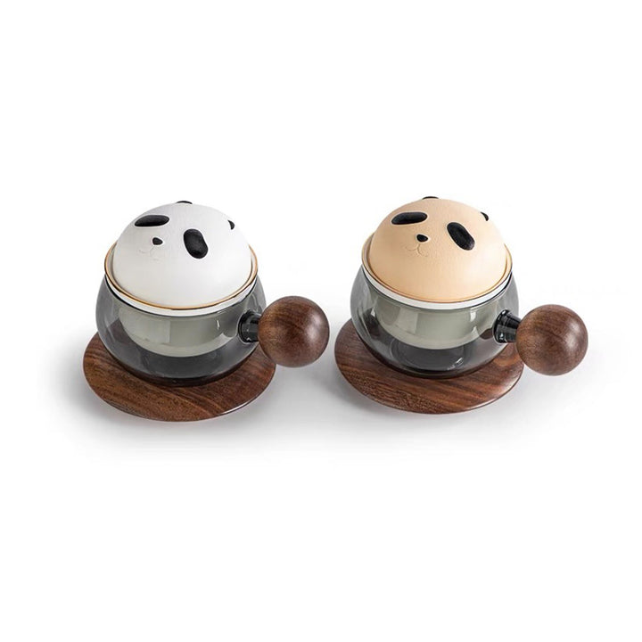 Boho Panda glass tea/coffee mug with saucer set - Teaware Space