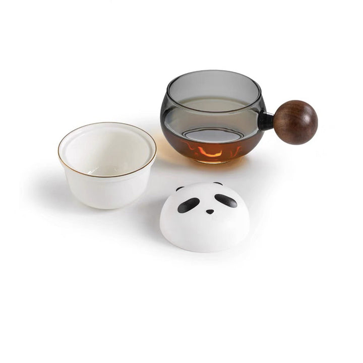 Boho Panda glass tea/coffee mug with saucer set - Teaware Space