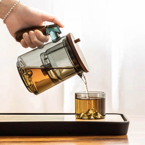 Semi Automatic Glass Teapot | 3D mountain design 17oz glass kettle for lose tea - Teaware Space
