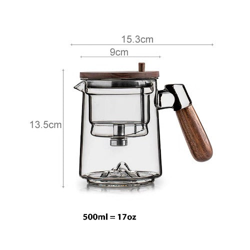 Semi Automatic Glass Teapot | 3D mountain design 17oz glass kettle for lose tea - Teaware Space