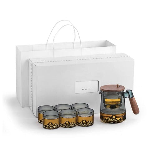 Semi Automatic Glass Teapot | 3D mountain design 17oz glass kettle for lose tea - Teaware Space