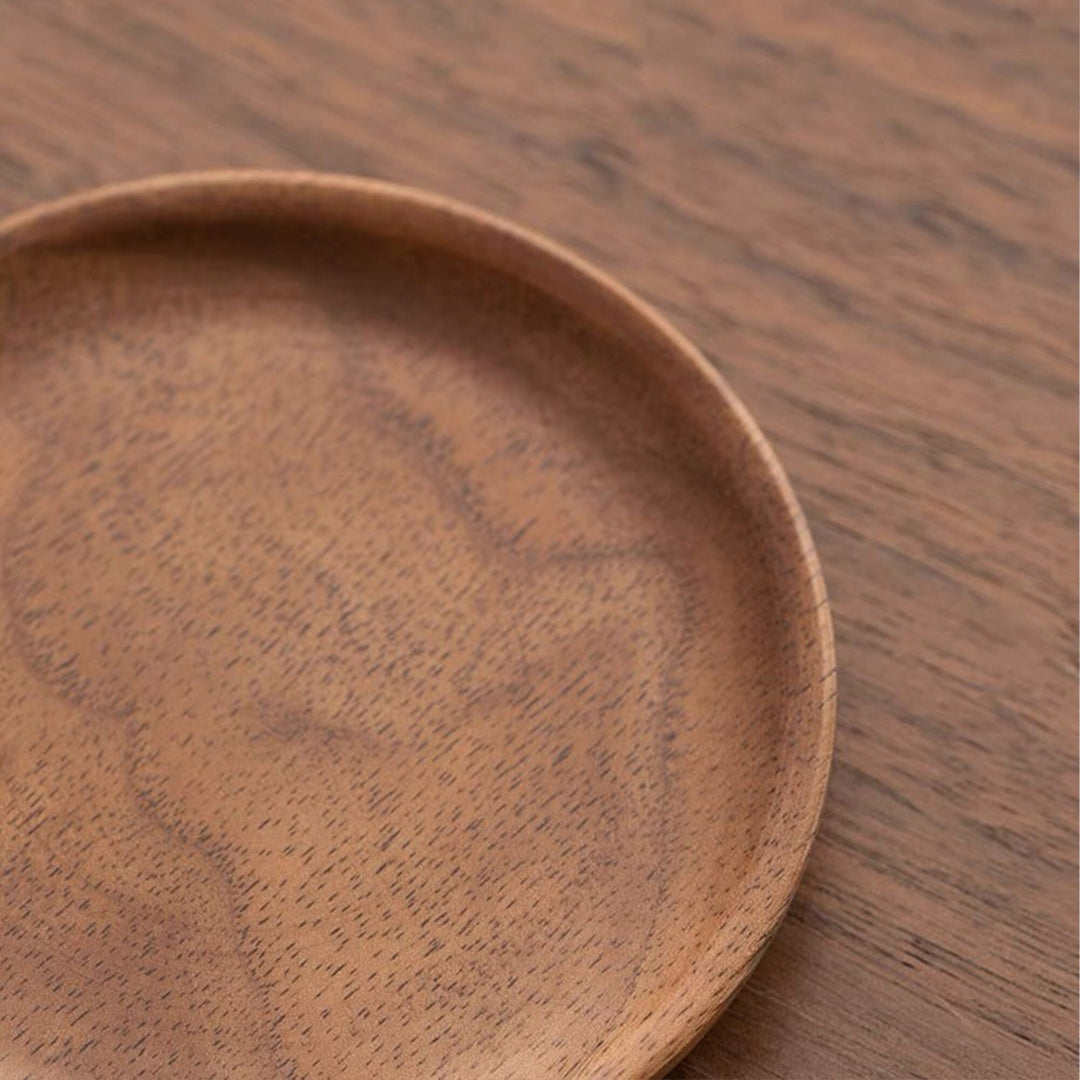 Zen style Walnut wood saucer set of 6 with holder - Teaware Space
