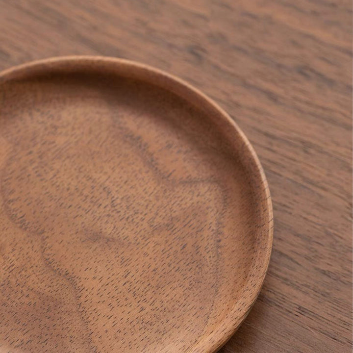 Zen style Walnut wood saucer set of 6 with holder - Teaware Space