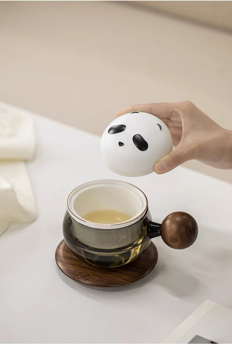 Boho Panda glass tea/coffee mug with saucer set - Teaware Space