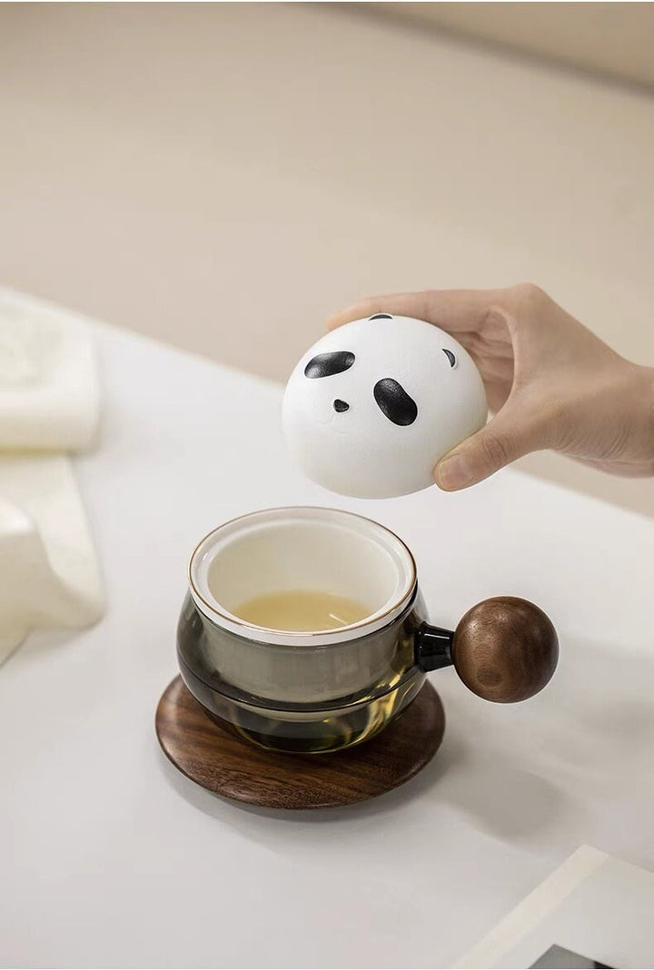 Boho Panda glass tea/coffee mug with saucer set - Teaware Space