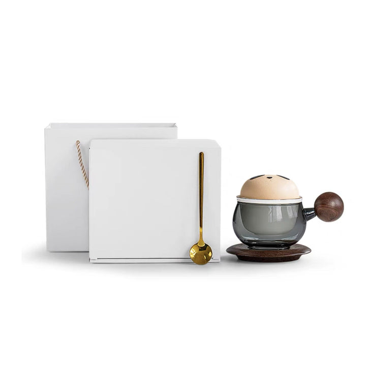 Boho Panda glass tea/coffee mug with saucer set - Teaware Space