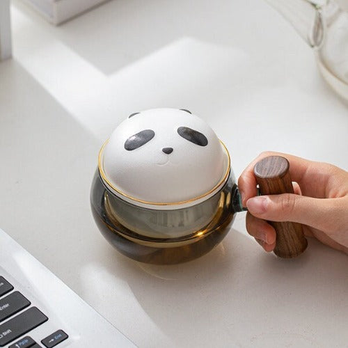 Personalized Panda mug | glass tea cup with infuser | Gift for panda lovers - Teaware Space