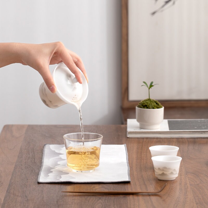 Ice jade porcelain travel tea set for two | gaiwan tea set with case | Kungfu tea maker - Teaware Space