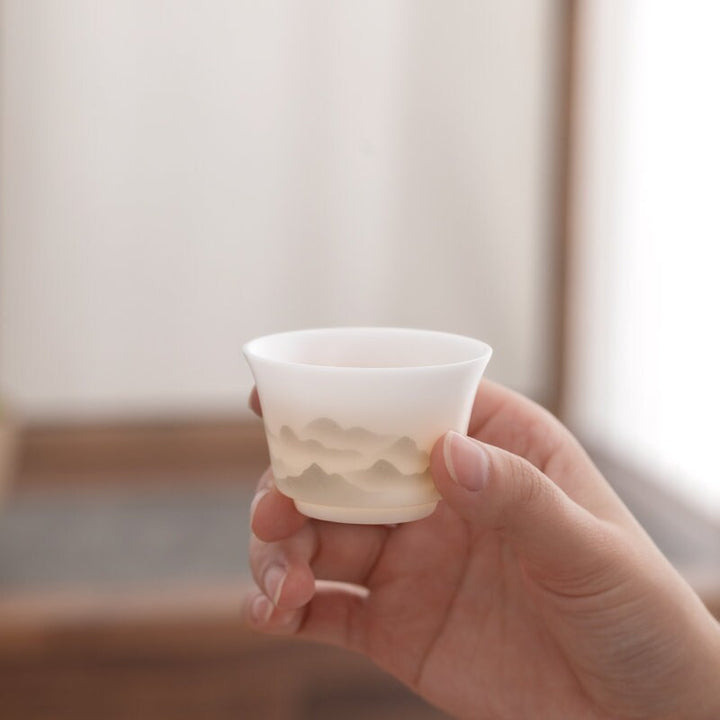Ice jade porcelain travel tea set for two | gaiwan tea set with case | Kungfu tea maker - Teaware Space