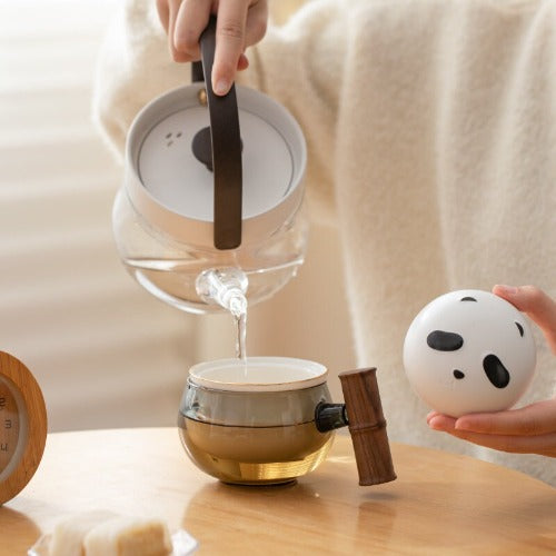 Personalized Panda mug | glass tea cup with infuser | Gift for panda lovers - Teaware Space