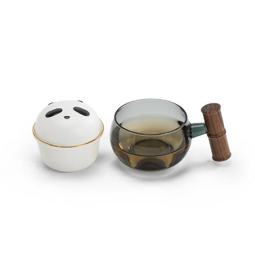 Personalized Panda mug | glass tea cup with infuser | Gift for panda lovers - Teaware Space