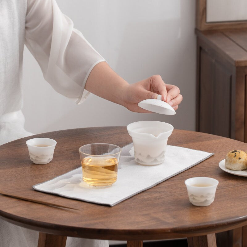 Ice jade porcelain travel tea set for two | gaiwan tea set with case | Kungfu tea maker - Teaware Space