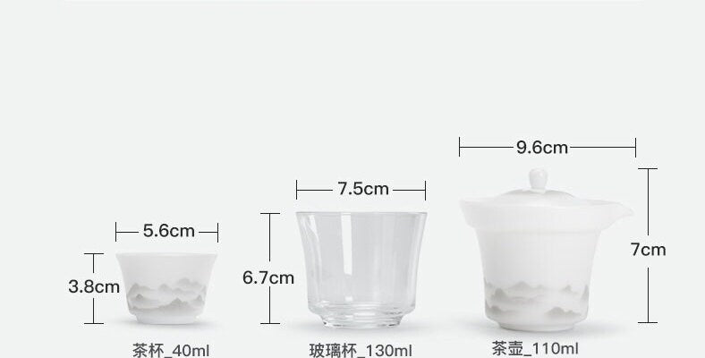 Ice jade porcelain travel tea set for two | gaiwan tea set with case | Kungfu tea maker - Teaware Space