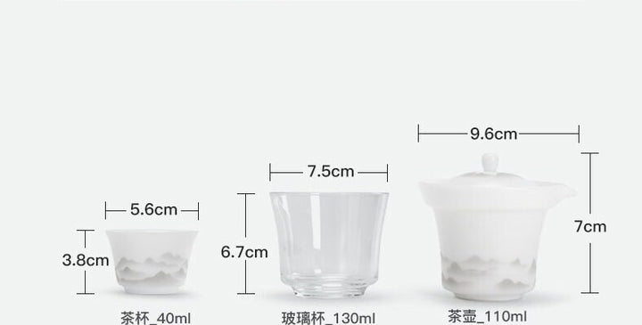 Ice jade porcelain travel tea set for two | gaiwan tea set with case | Kungfu tea maker - Teaware Space
