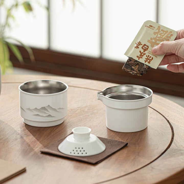 Misty Mountain - Ceramic & Titanium travel tea set for one