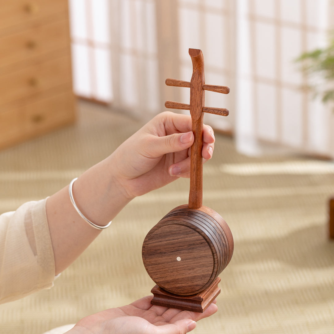 Lute Melody - Unique Pipa shape wooden coaster set of 6 - Teaware Space