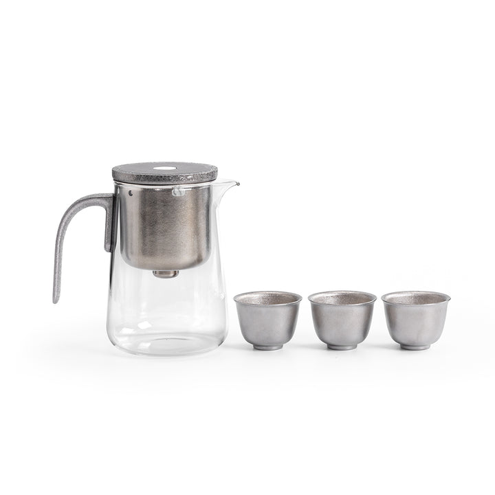 Flowing | Titanium and glass one-touch-teapot