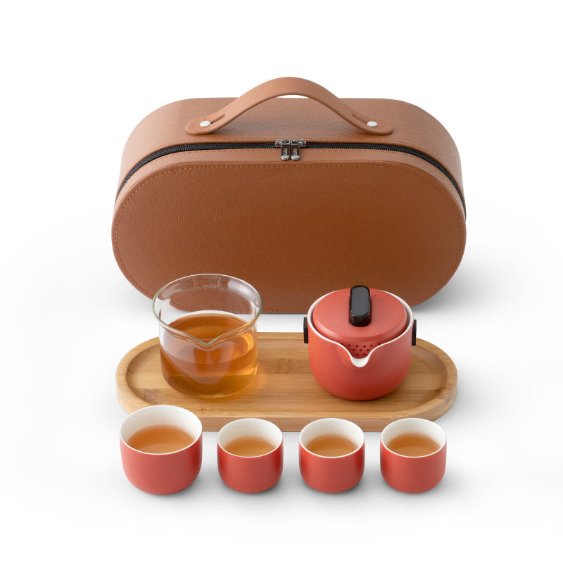 Tea set for full - orange color tea set with tray for kungfu tea 