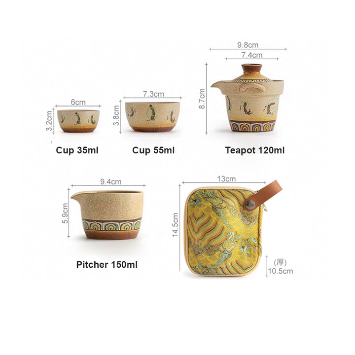 Mogao Grottoes style travel tea set with case | Wedding gift for couple