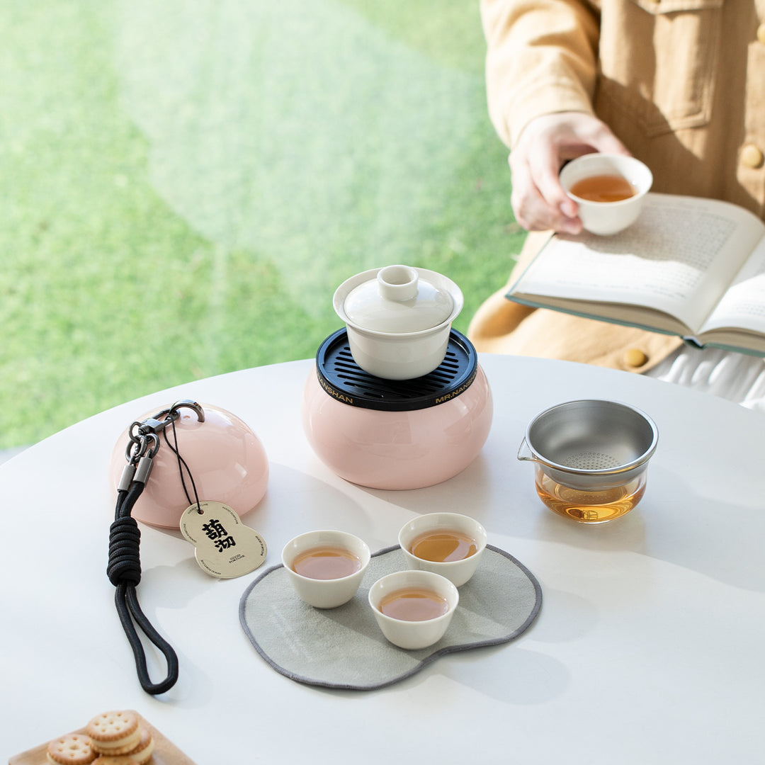 Gourd Box - Pink all in one travel gaiwan tea set