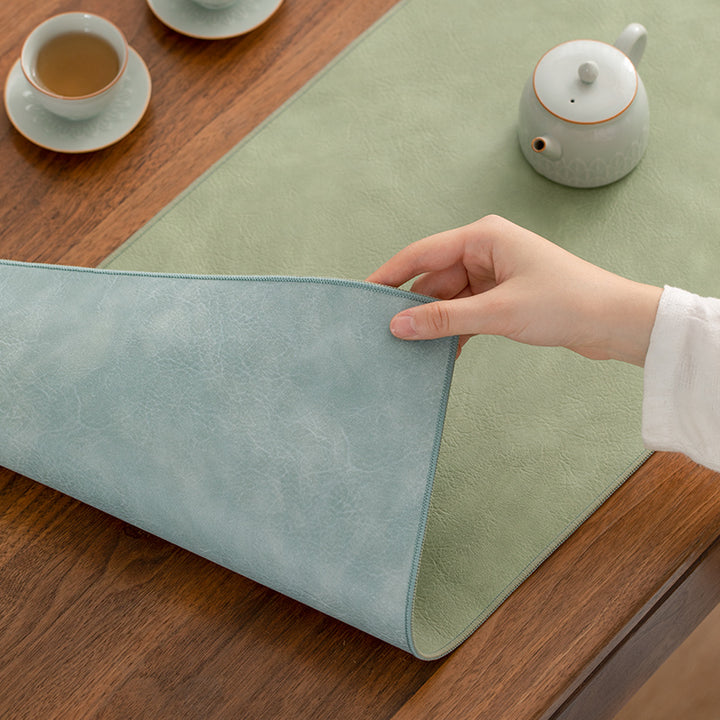 Chemin de table thé/café marron en cuir PU imperméable | Cadeau de pendaison de crémaillère