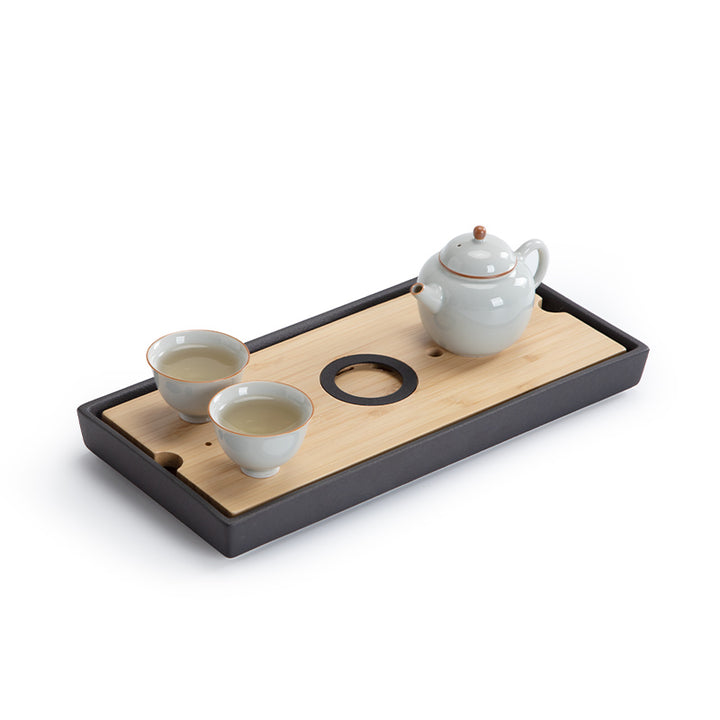 Custom Bamboo and ceramic tea tray drain