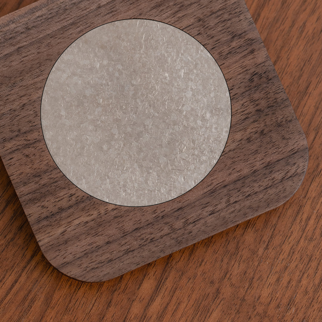 Round the Moon - Titanium wood coaster set of 6 with holder