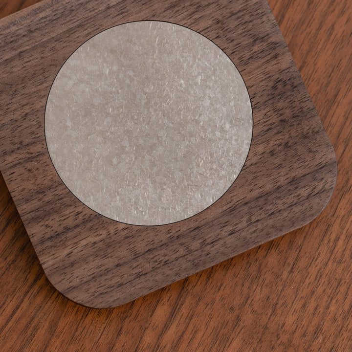 Round the Moon - Titanium wood coaster set of 6 with holder