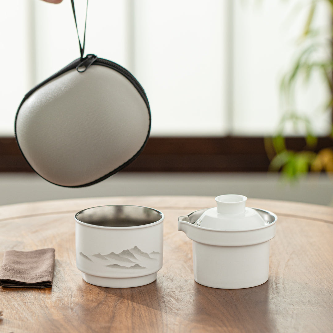 Misty Mountain - Ceramic & Titanium travel tea set for one