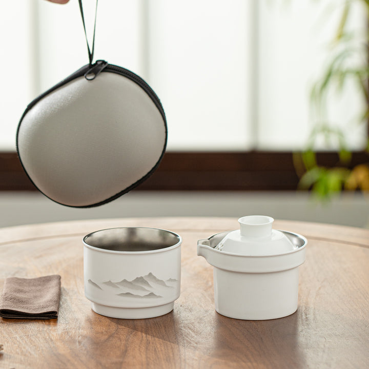 Misty Mountain - Ceramic & Titanium travel tea set for one