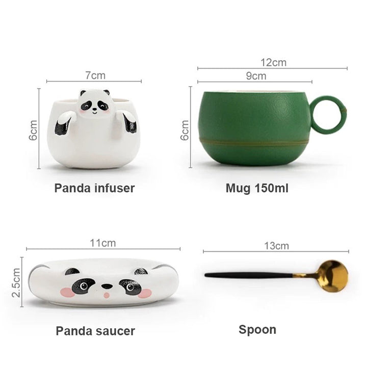 Cute Panda mug with infuser and saucer | Panda lover gift