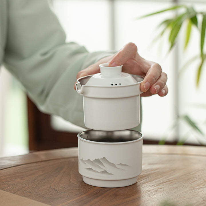 Misty Mountain - Ceramic & Titanium travel tea set for one