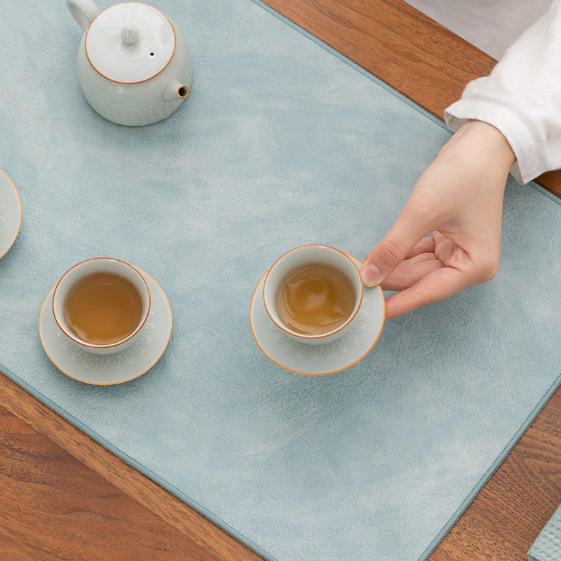 Chemin de table thé/café marron en cuir PU imperméable | Cadeau de pendaison de crémaillère