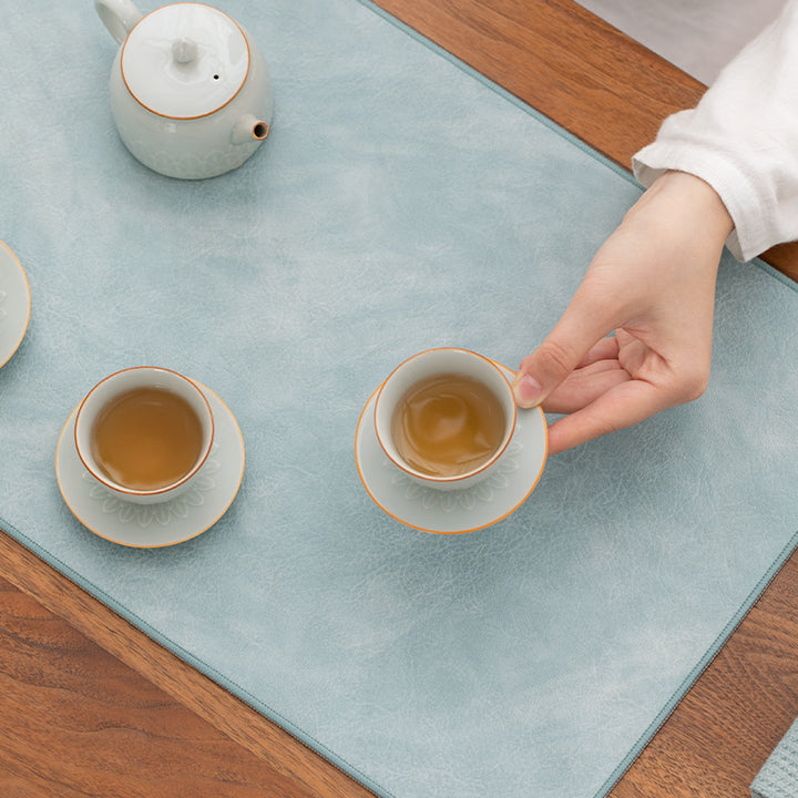 Chemin de table thé/café marron en cuir PU imperméable | Cadeau de pendaison de crémaillère