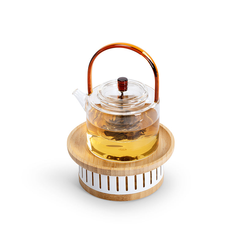 Custom glass teapot with warmer | kettle with stove set | Gift for her - Teaware Space