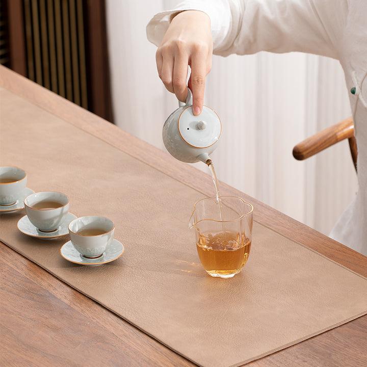 Chemin de table thé/café marron en cuir PU imperméable | Cadeau de pendaison de crémaillère