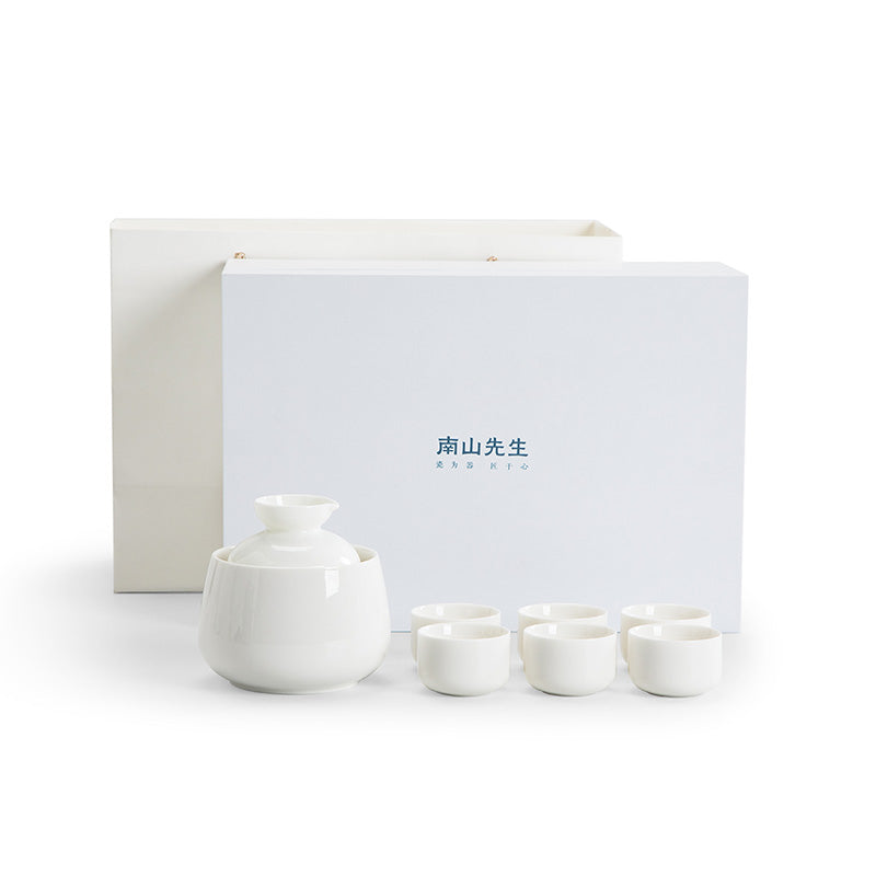 Personalized White Sake set with warmer and candle stove | Anniversary/wedding gift