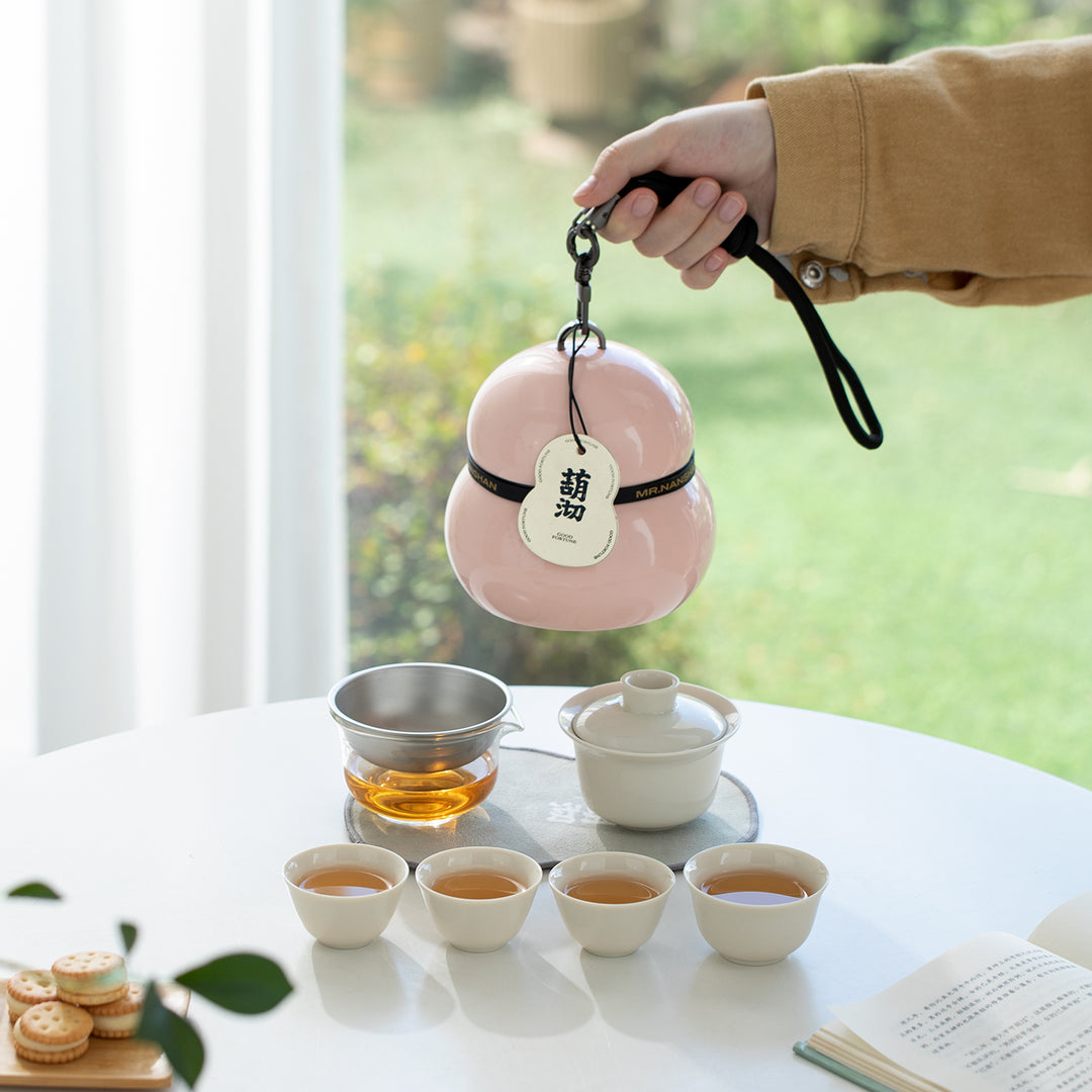 Gourd Box - Pink all in one travel gaiwan tea set