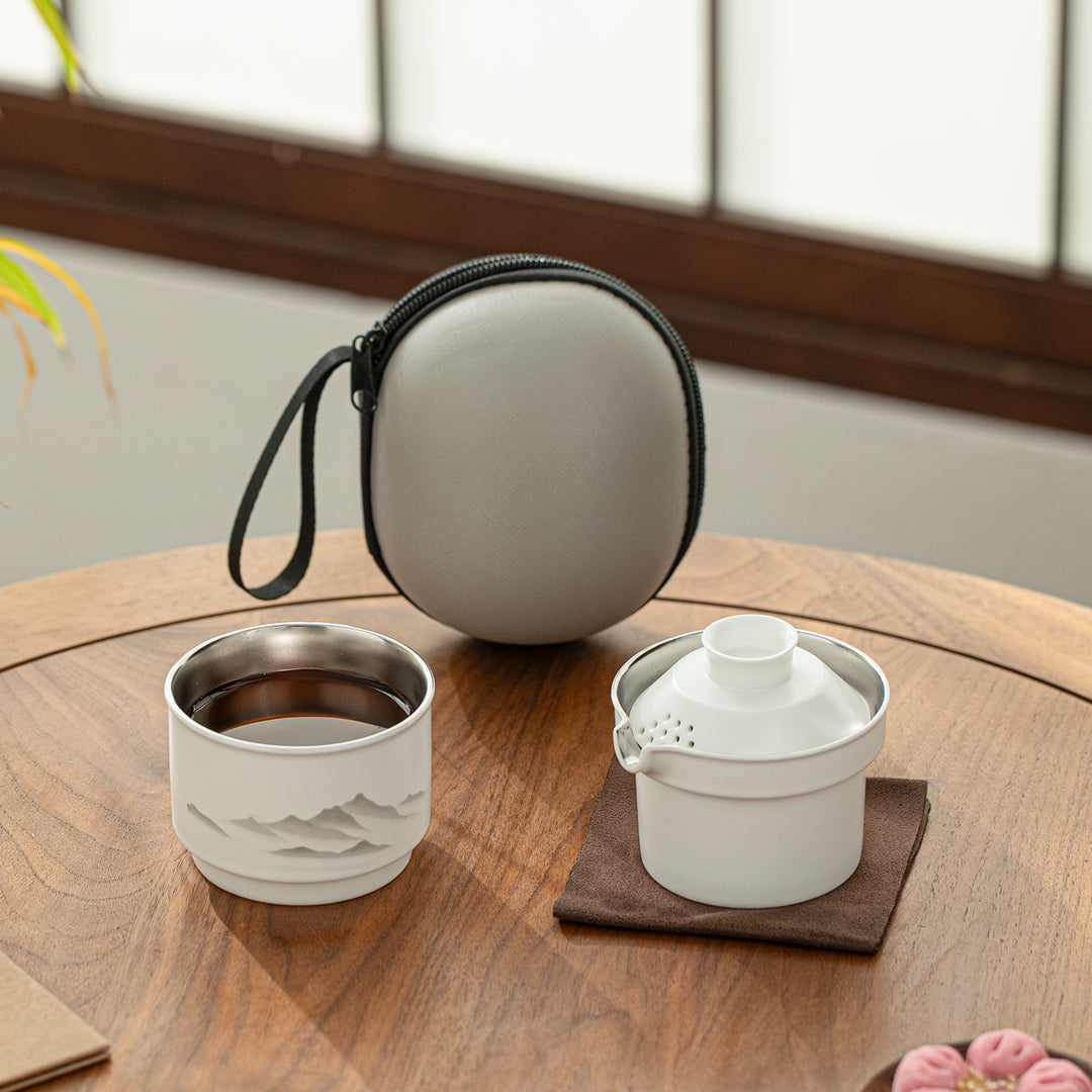 Misty Mountain - Ceramic & Titanium travel tea set for one