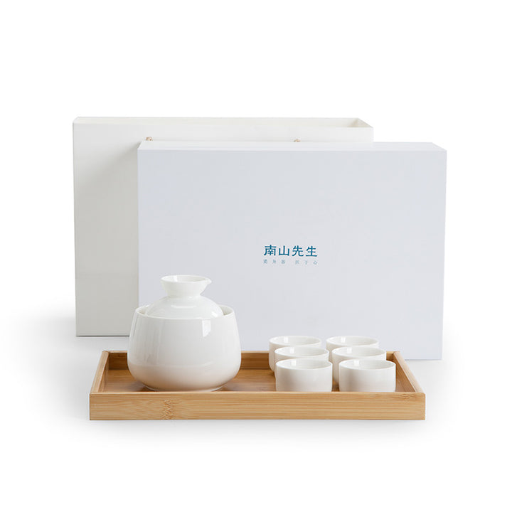 Personalized White Sake set with warmer and candle stove | Anniversary/wedding gift