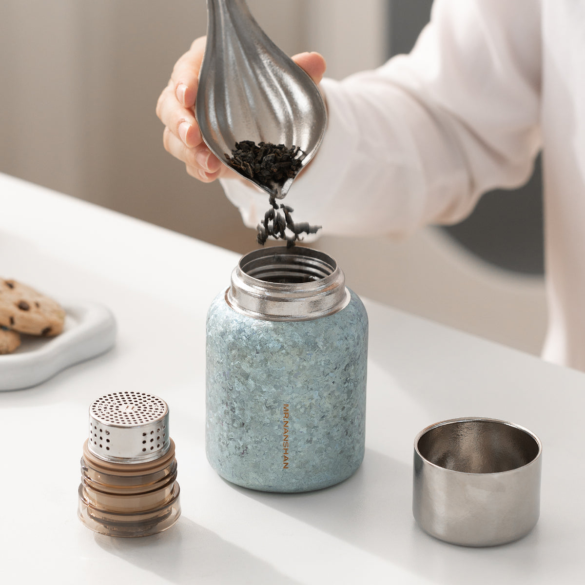 Catch the Time - Mini Blue/Silver Titanium Tea Thermos - Teaware Space
