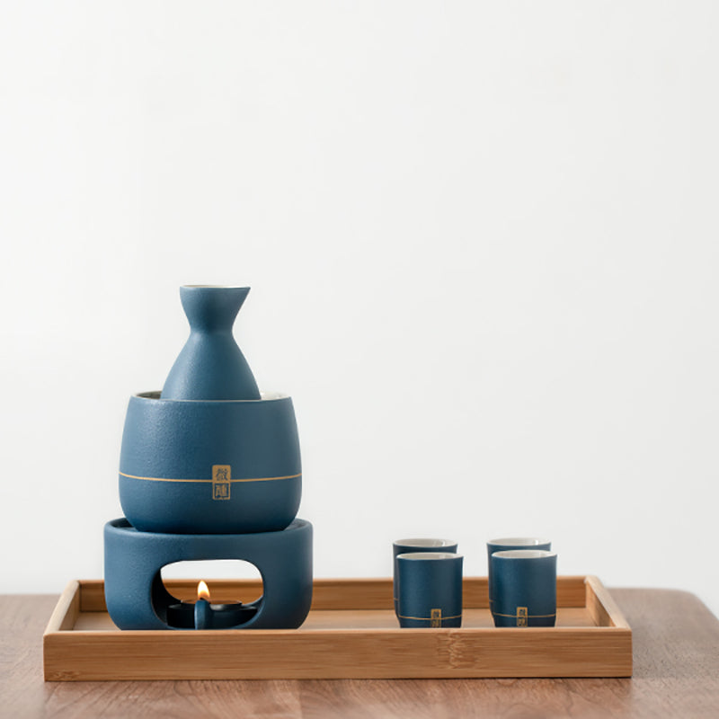 Personalized Japanese sake set with warmer and stove