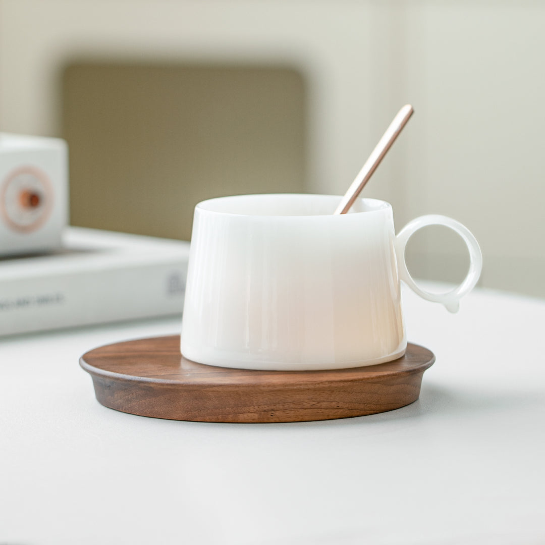Alkiad - White latte mug with saucer set