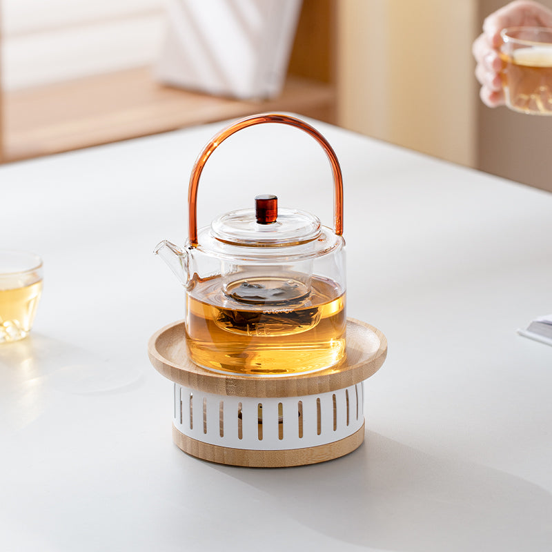 Custom glass teapot with warmer | kettle with stove set | Gift for her - Teaware Space