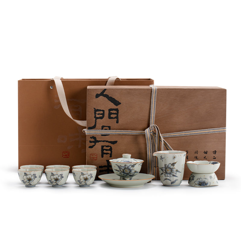 Live Toward the Sun - Vintage Chinese Gaiwan Tea set of 9 - Teaware Space