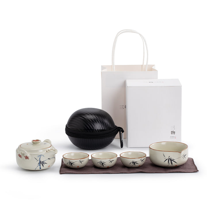 Zen portable  tea set with travel case -  Chinese Ruyao teapot and cup set - Personalized gift