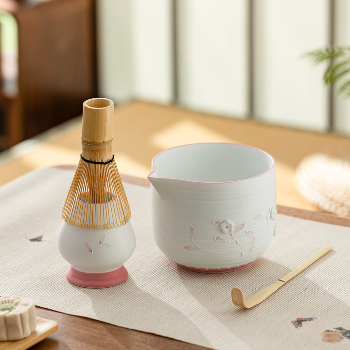 Flowering Time - Japan Matcha bowl and whisk set of 4