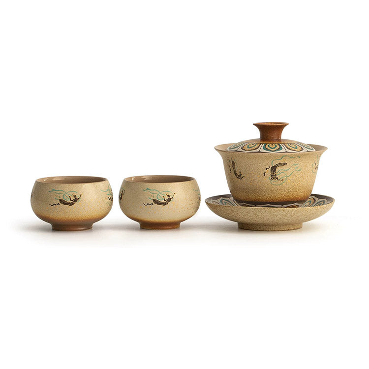 Service à thé chinois vintage Sancai Gaiwan