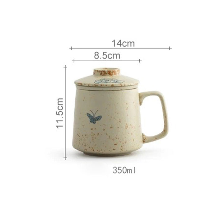 Butterfly on flowers - Hand-painted tea infuser mug - Teaware Space